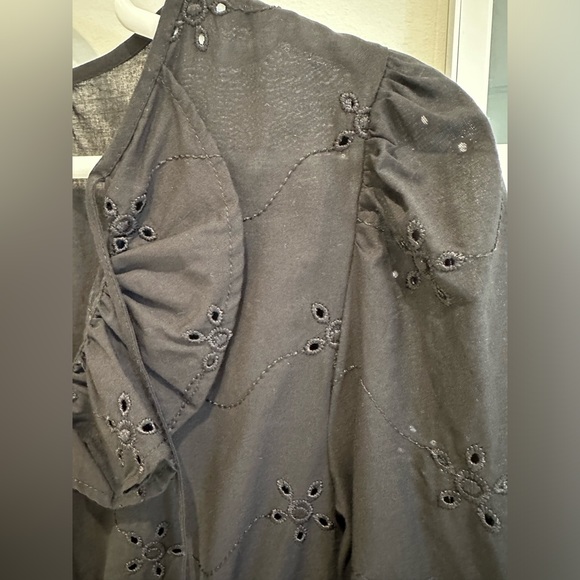 Zara Embroidered Eyelet Black Ruffle Mini dress - Picture 6 of 7